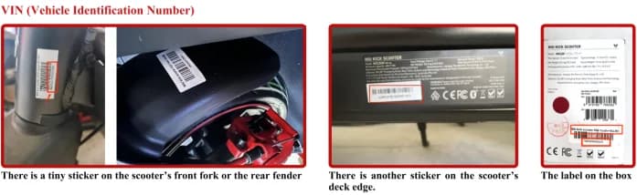 The VIN printed on a NIU scooter frame, with its location highlighted